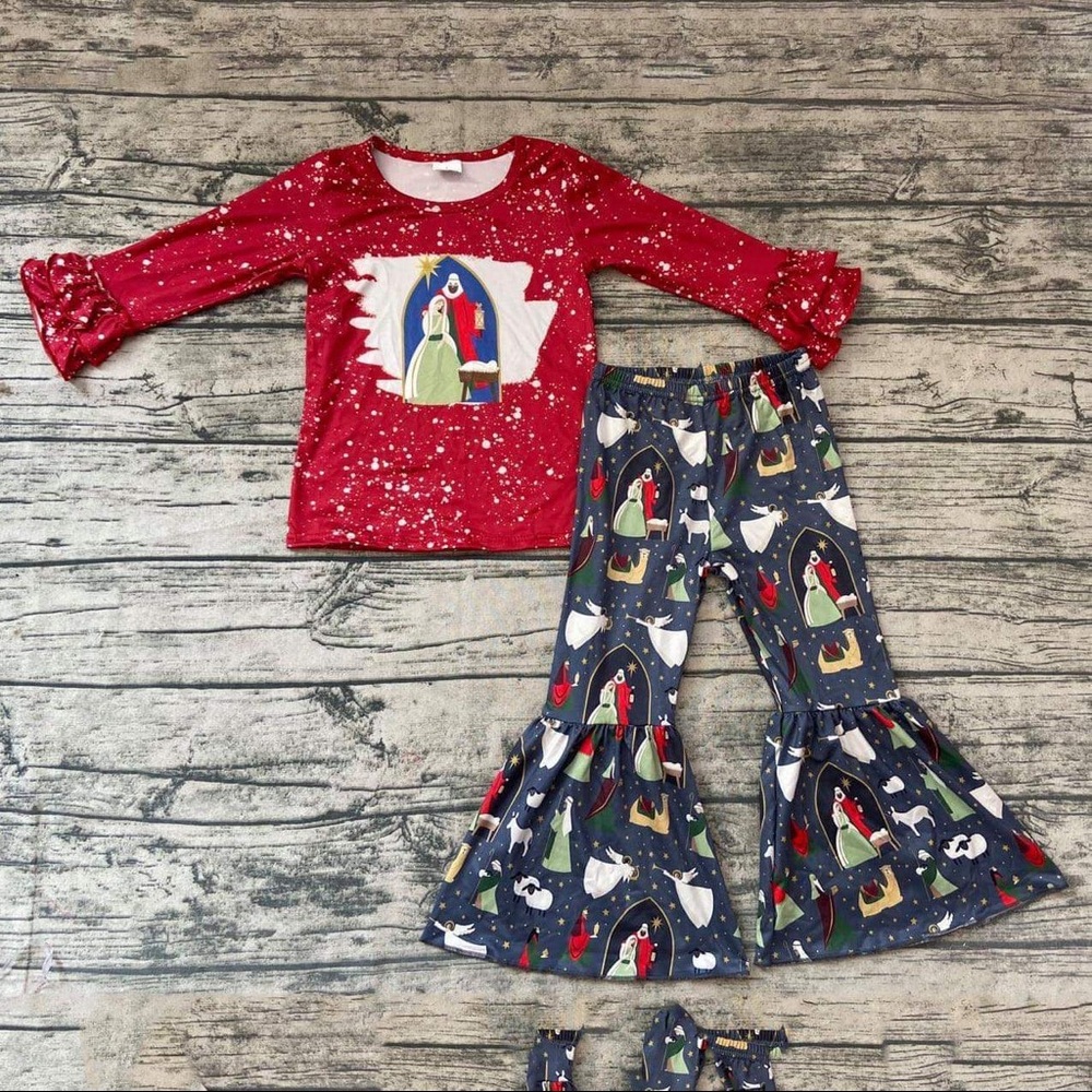 Christmas Christian ✝️ Ruffle pants set